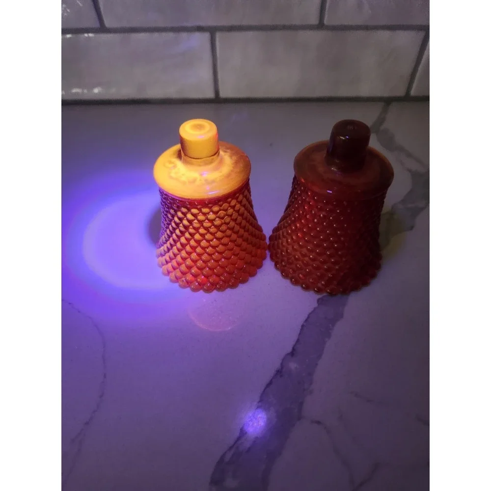 Vintage Amberina Red Orange Cadmium Hobnail Votive Candle Holders UV Glow MCM